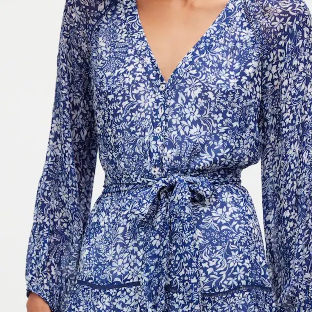 Madewell- Tie-Waist Tiered Mini Dress in Floral Womens Size 8 - Picture 3 of 10